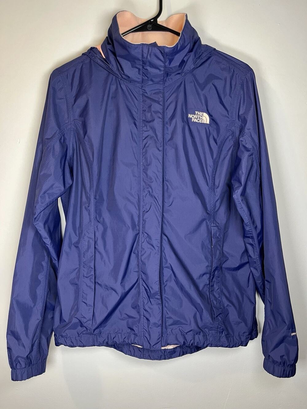 The North Face Resolve 2 Jacket Women's Sz M Navy Pink Hooded Rain Coat Full Zip